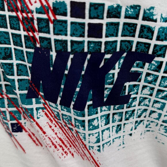 Nike Vintage 80S Grid Print Polo Shirt White Mercerized Cotton Rare Deadstock M - Picture 6 of 10